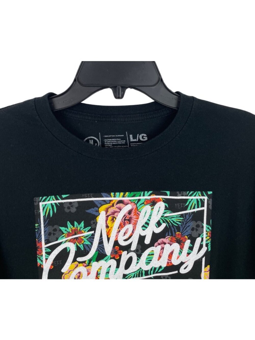 Neff Company Mens Black Graphic Tee With Tropical Floral Design Size Large - Picture 3 of 6